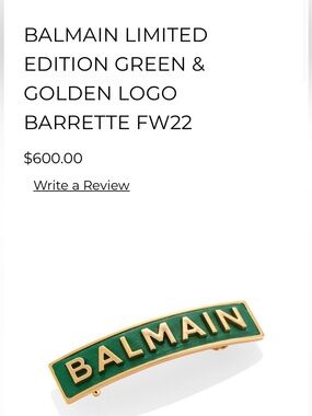 BALMAIN LIMITED EDITION GREEN & GOLDEN LOGO BARRETTE FW22 small